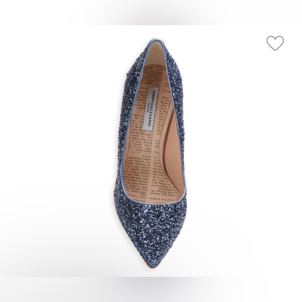 John Galliano Blue Metallic Glitter Heels Pumps Shoes Size 37.5 EU /7 US,  Italy